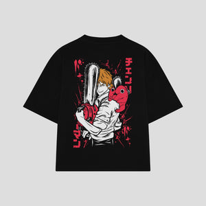 Playera streetwear premium de anime y gaming ExtraLife MX, corte boxy oversized drop shoulder heavyweight en color Deep Black y Off-White, moda urbana mexicana de culto.