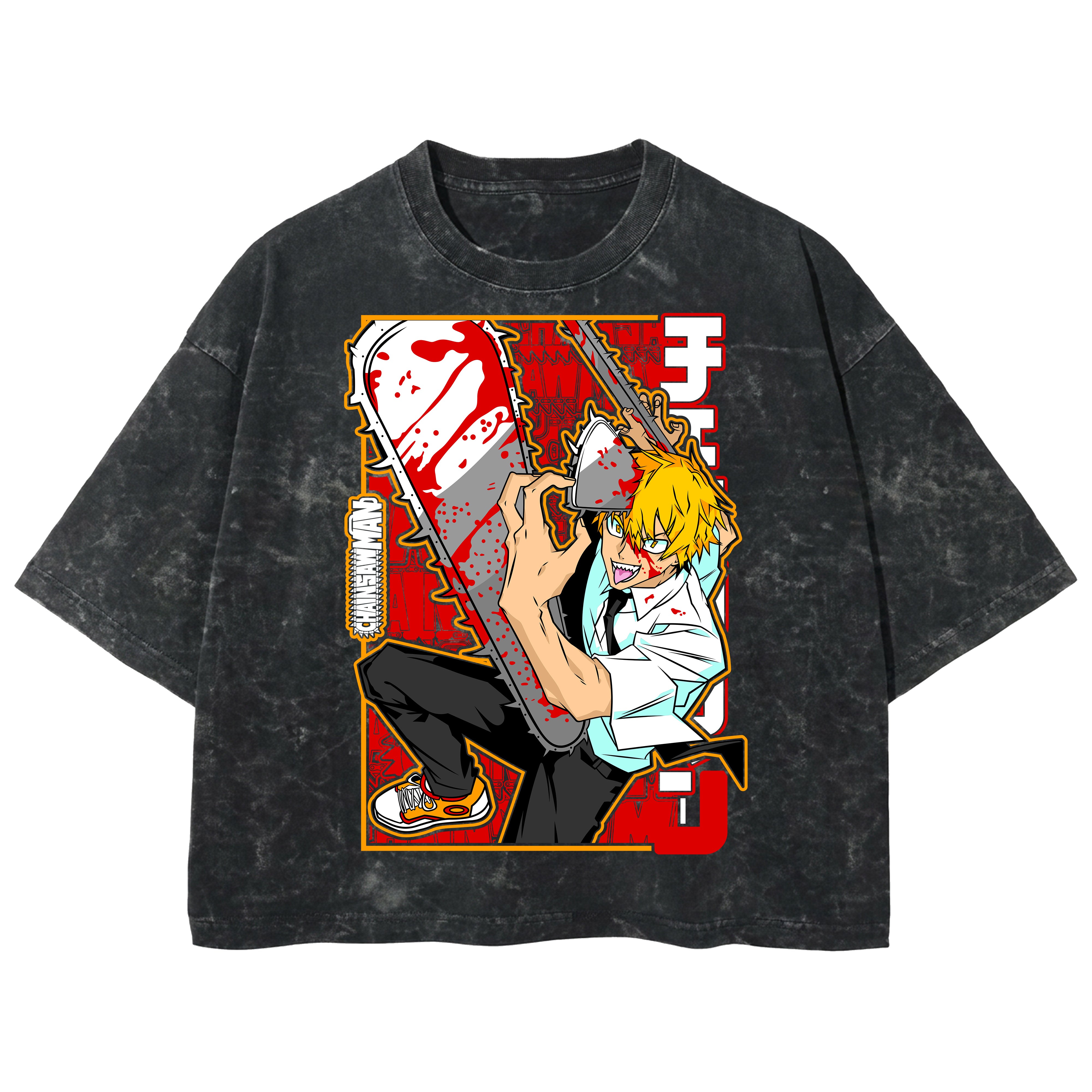 Playera streetwear premium de anime y gaming ExtraLife MX, corte boxy deluxe mineral wash heavyweight en color Acid Wash, moda urbana mexicana de culto.