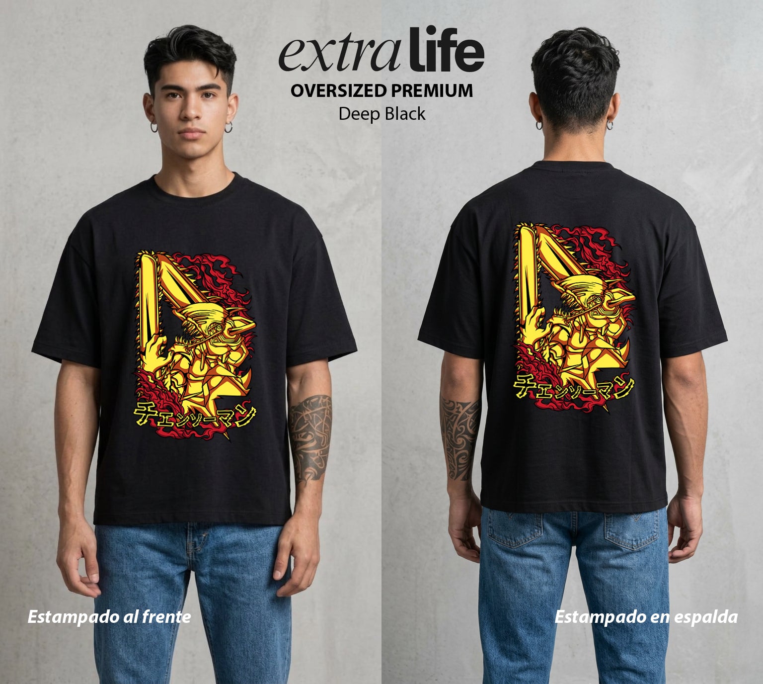 El Contrato Infernal | Motosierra y Corazon #00422 - Playera Oversized Premium | Deep Black - Foto en modelo