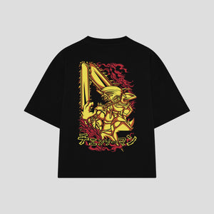 Playera streetwear premium de anime y gaming ExtraLife MX, corte boxy oversized drop shoulder heavyweight en color Deep Black y Off-White, moda urbana mexicana de culto.