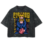 Playera streetwear premium de anime y gaming ExtraLife MX, corte boxy deluxe mineral wash heavyweight en color Acid Wash, moda urbana mexicana de culto.