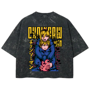 Playera streetwear premium de anime y gaming ExtraLife MX, corte boxy deluxe mineral wash heavyweight en color Acid Wash, moda urbana mexicana de culto.