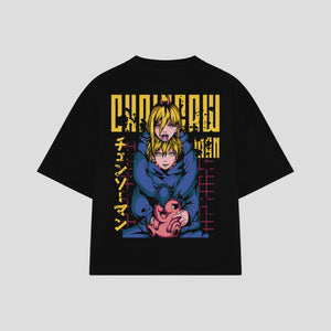 Playera streetwear premium de anime y gaming ExtraLife MX, corte boxy oversized drop shoulder heavyweight en color Deep Black y Off-White, moda urbana mexicana de culto.