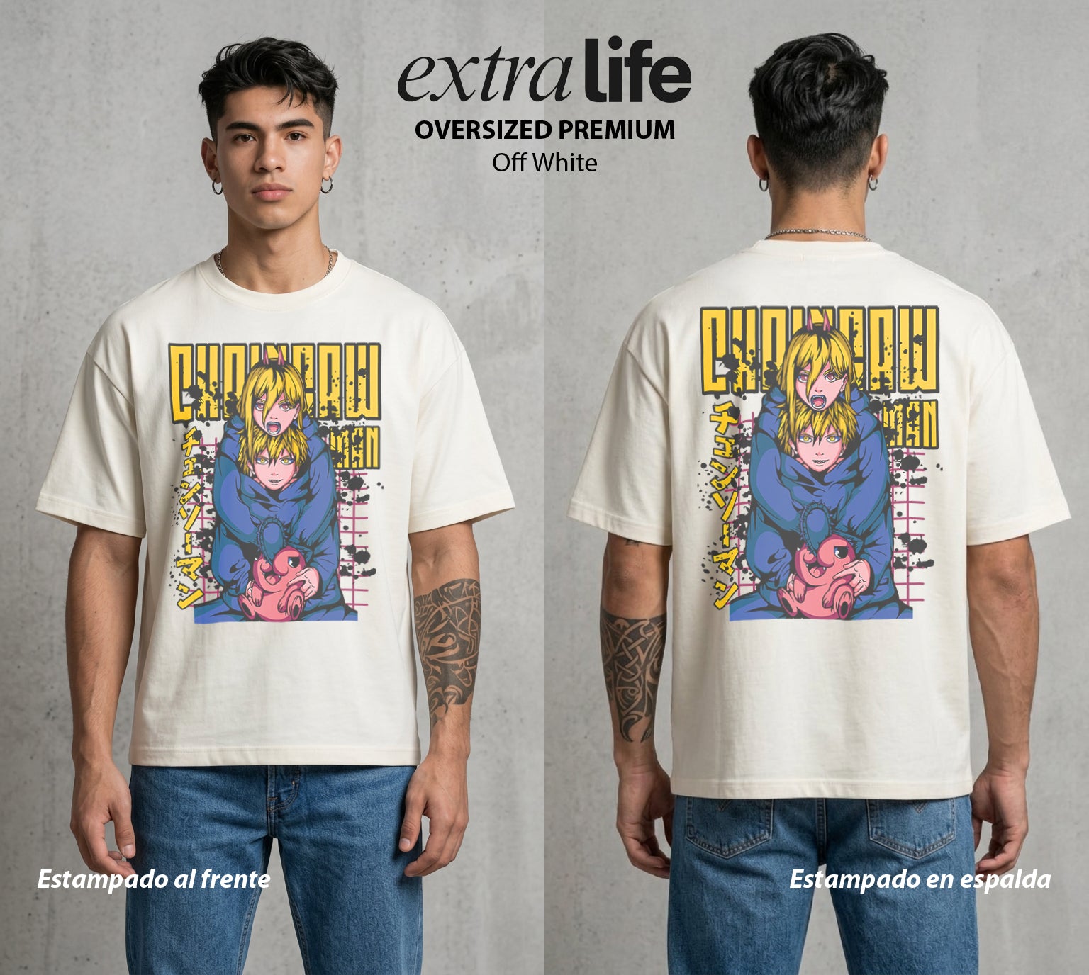El Contrato Infernal | La Sangre del Diablo #00427 - Playera Oversized Premium | Off White - Foto en modelo