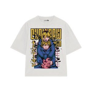 Playera streetwear premium de anime y gaming ExtraLife MX, corte boxy oversized drop shoulder heavyweight en color Deep Black y Off-White, moda urbana mexicana de culto.