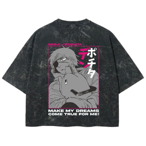Playera streetwear premium de anime y gaming ExtraLife MX, corte boxy deluxe mineral wash heavyweight en color Acid Wash, moda urbana mexicana de culto.