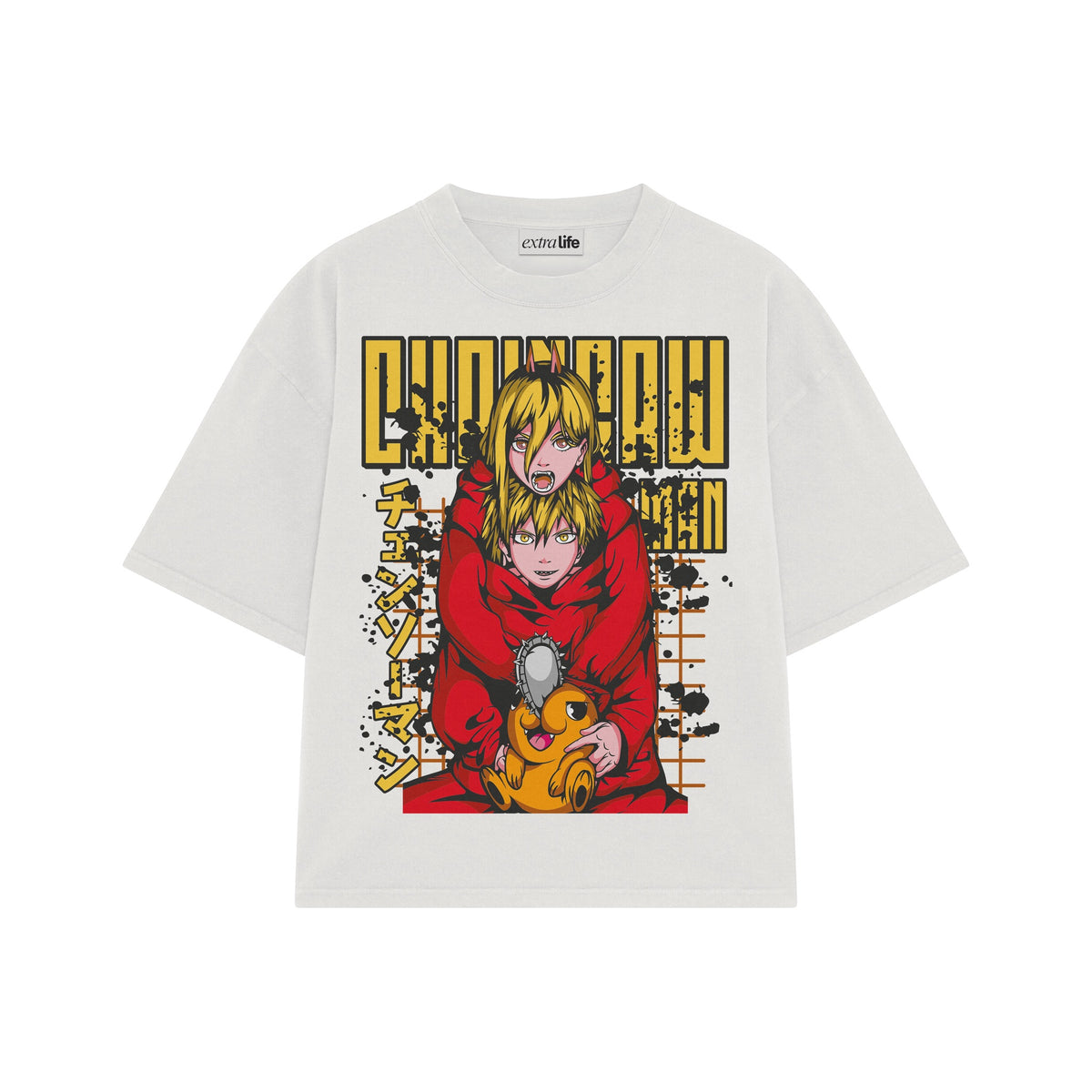 Playera streetwear premium de anime y gaming ExtraLife MX, corte oversized drop shoulder ligero y fresco en color Deep Black y Off-White, moda urbana mexicana de culto.