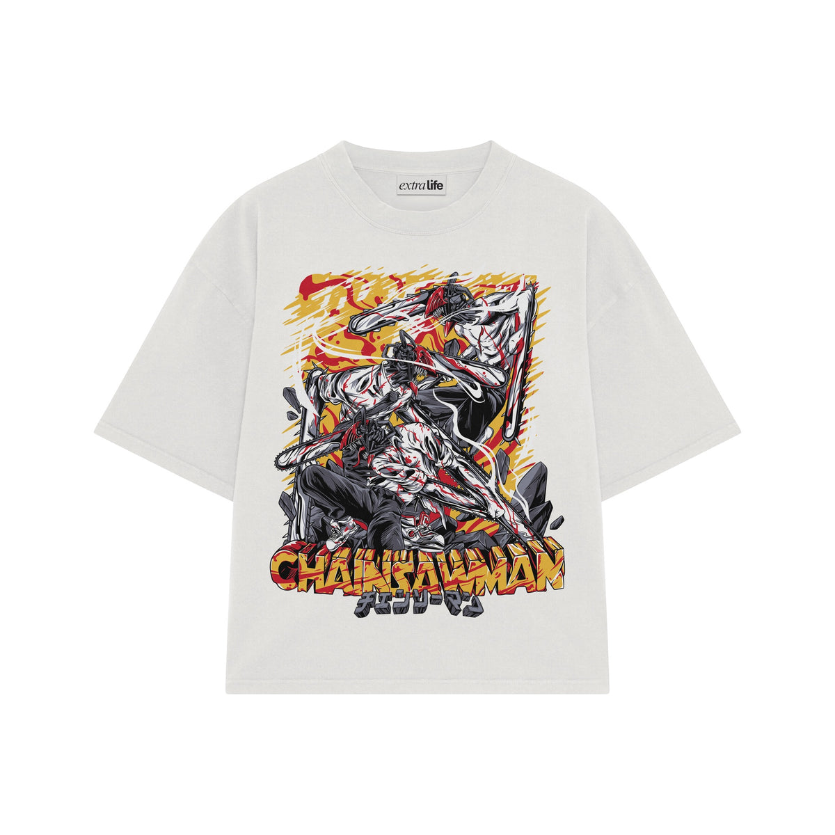 Playera streetwear premium de anime y gaming ExtraLife MX, corte oversized drop shoulder ligero y fresco en color Deep Black y Off-White, moda urbana mexicana de culto.
