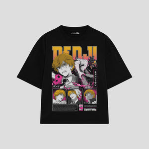 Playera streetwear premium de anime y gaming ExtraLife MX, corte boxy oversized drop shoulder heavyweight en color Deep Black y Off-White, moda urbana mexicana de culto.