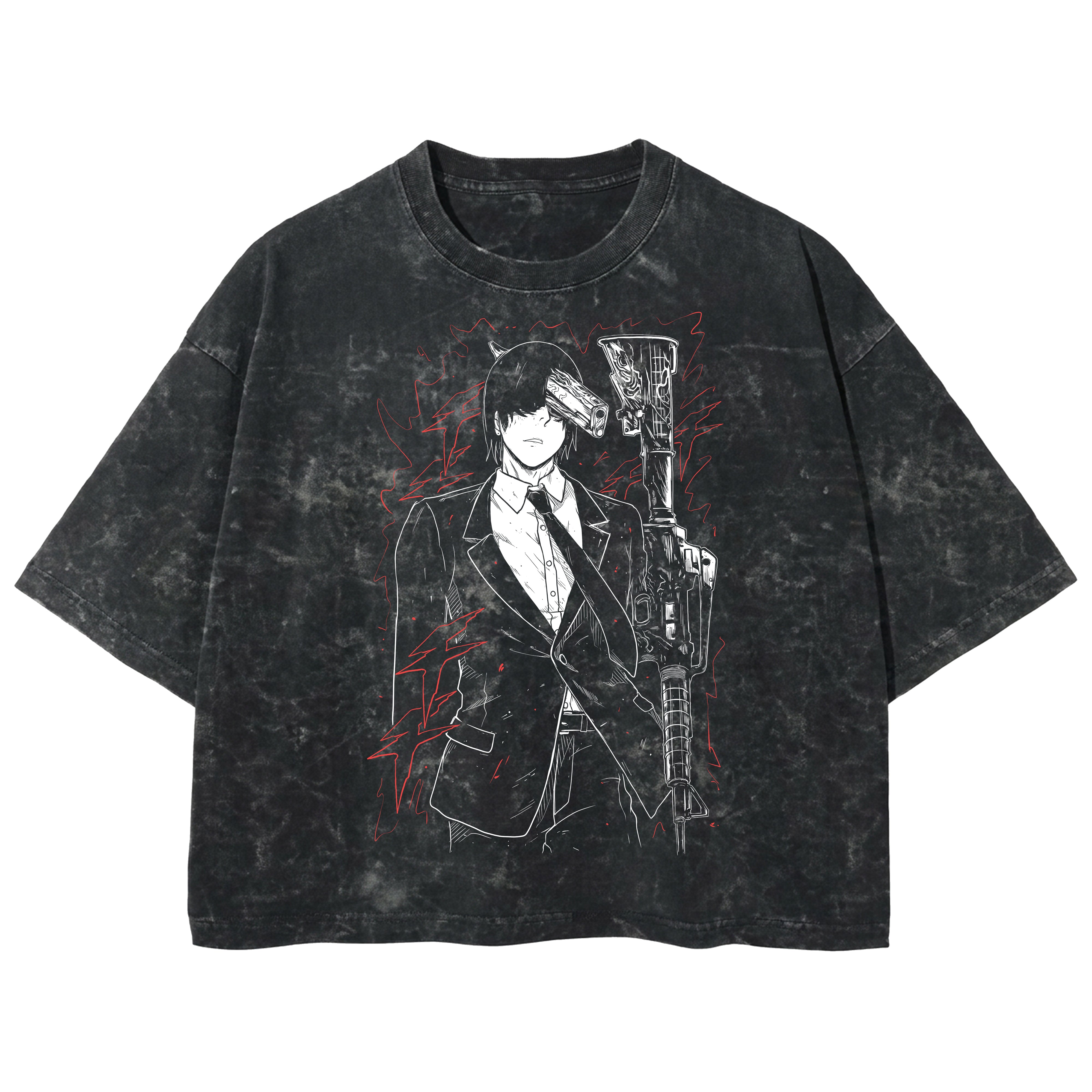 Playera streetwear premium de anime y gaming ExtraLife MX, corte boxy deluxe mineral wash heavyweight en color Acid Wash, moda urbana mexicana de culto.