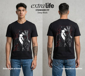 El Contrato Infernal | El Diablo de las Balas #00433 - Playera Standard Fit | Deep Black - Foto en modelo