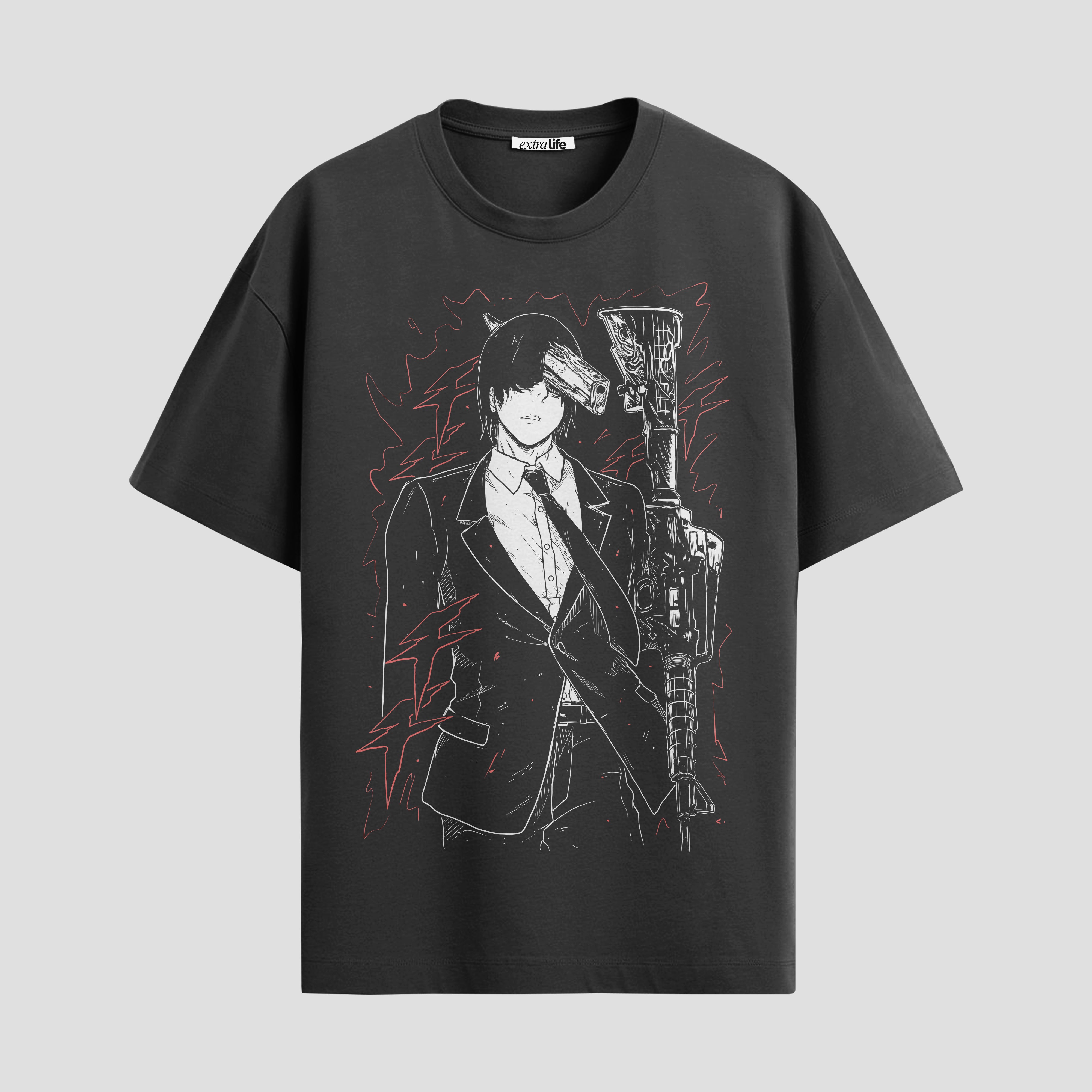 Playera urbana de anime y gaming ExtraLife MX, corte Standard Fit unisex ligero y transpirable en color Deep Black y Pure White, ropa de uso diario para gym y casual.
