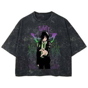 Playera streetwear premium de anime y gaming ExtraLife MX, corte boxy deluxe mineral wash heavyweight en color Acid Wash, moda urbana mexicana de culto.
