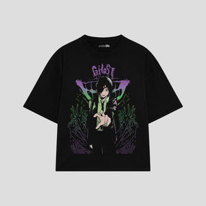Playera streetwear premium de anime y gaming ExtraLife MX, corte boxy oversized drop shoulder heavyweight en color Deep Black y Off-White, moda urbana mexicana de culto.