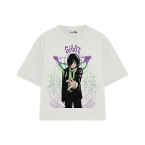 Playera streetwear premium de anime y gaming ExtraLife MX, corte boxy oversized drop shoulder heavyweight en color Deep Black y Off-White, moda urbana mexicana de culto.