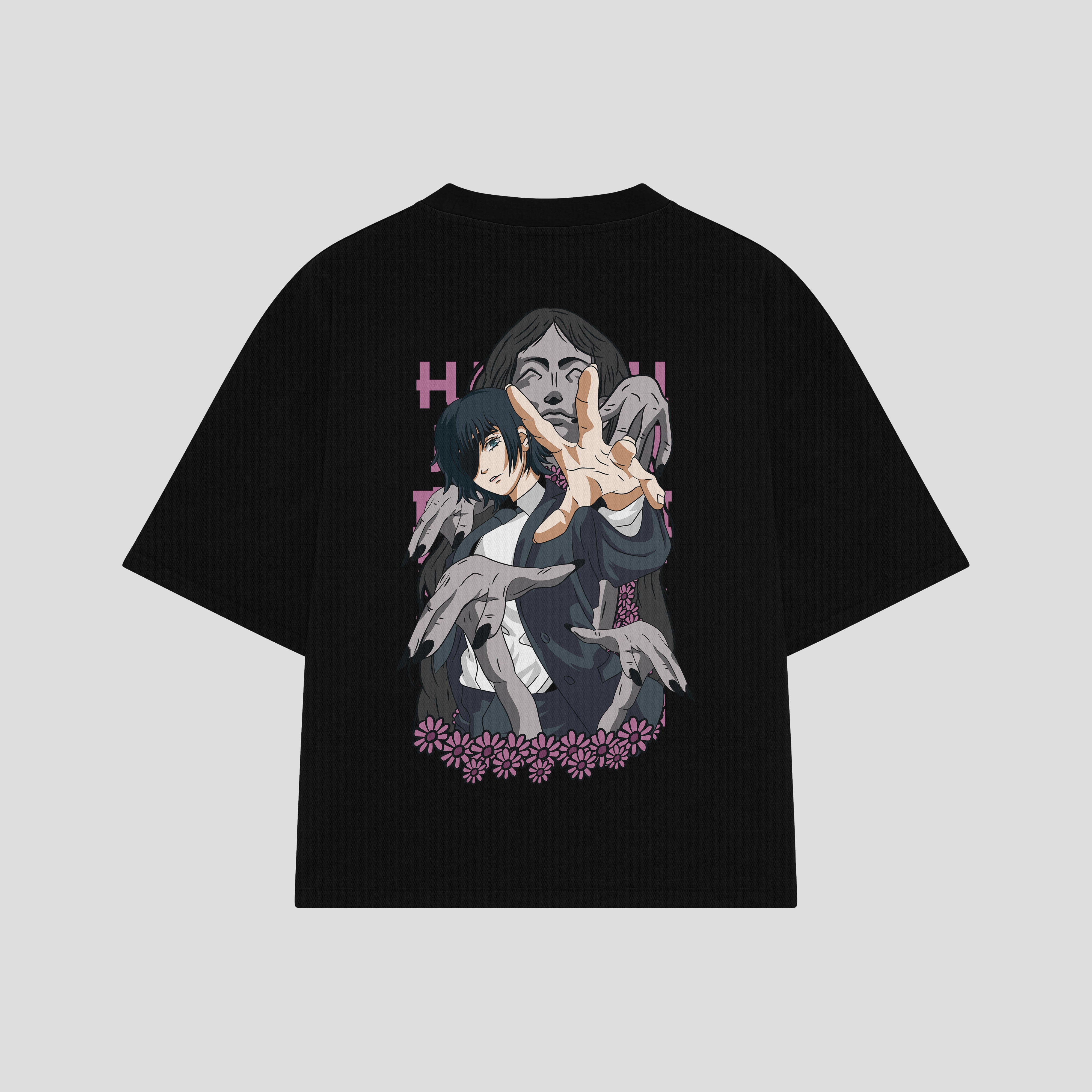 Playera streetwear premium de anime y gaming ExtraLife MX, corte boxy oversized drop shoulder heavyweight en color Deep Black y Off-White, moda urbana mexicana de culto.
