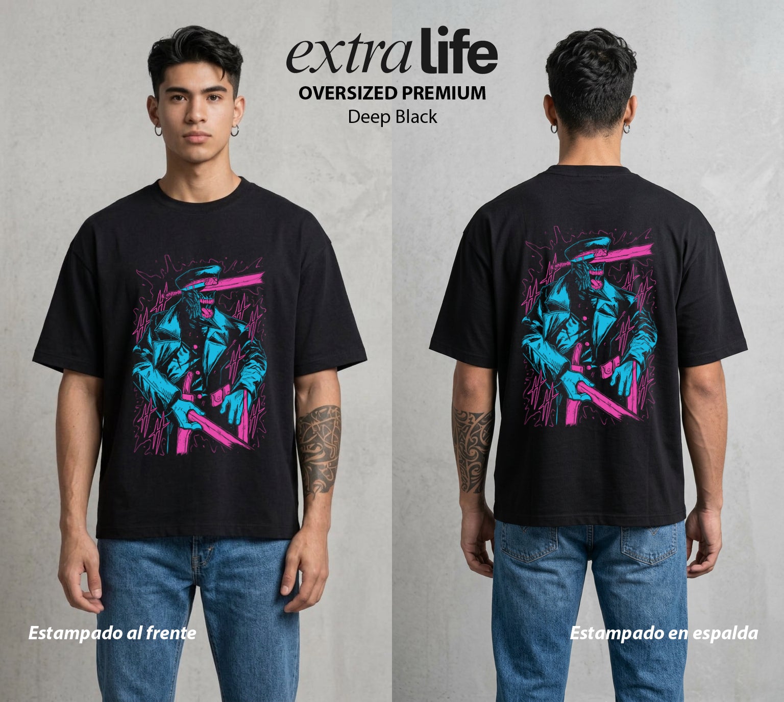 El Contrato Infernal | La Katana vs Sierra #00436 - Playera Oversized Premium | Deep Black - Foto en modelo