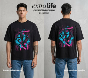 El Contrato Infernal | La Katana vs Sierra #00436 - Playera Oversized Premium | Deep Black - Foto en modelo