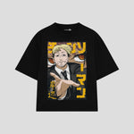 Playera streetwear premium de anime y gaming ExtraLife MX, corte boxy oversized drop shoulder heavyweight en color Deep Black y Off-White, moda urbana mexicana de culto.