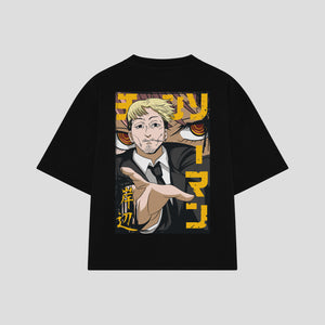 Playera streetwear premium de anime y gaming ExtraLife MX, corte boxy oversized drop shoulder heavyweight en color Deep Black y Off-White, moda urbana mexicana de culto.