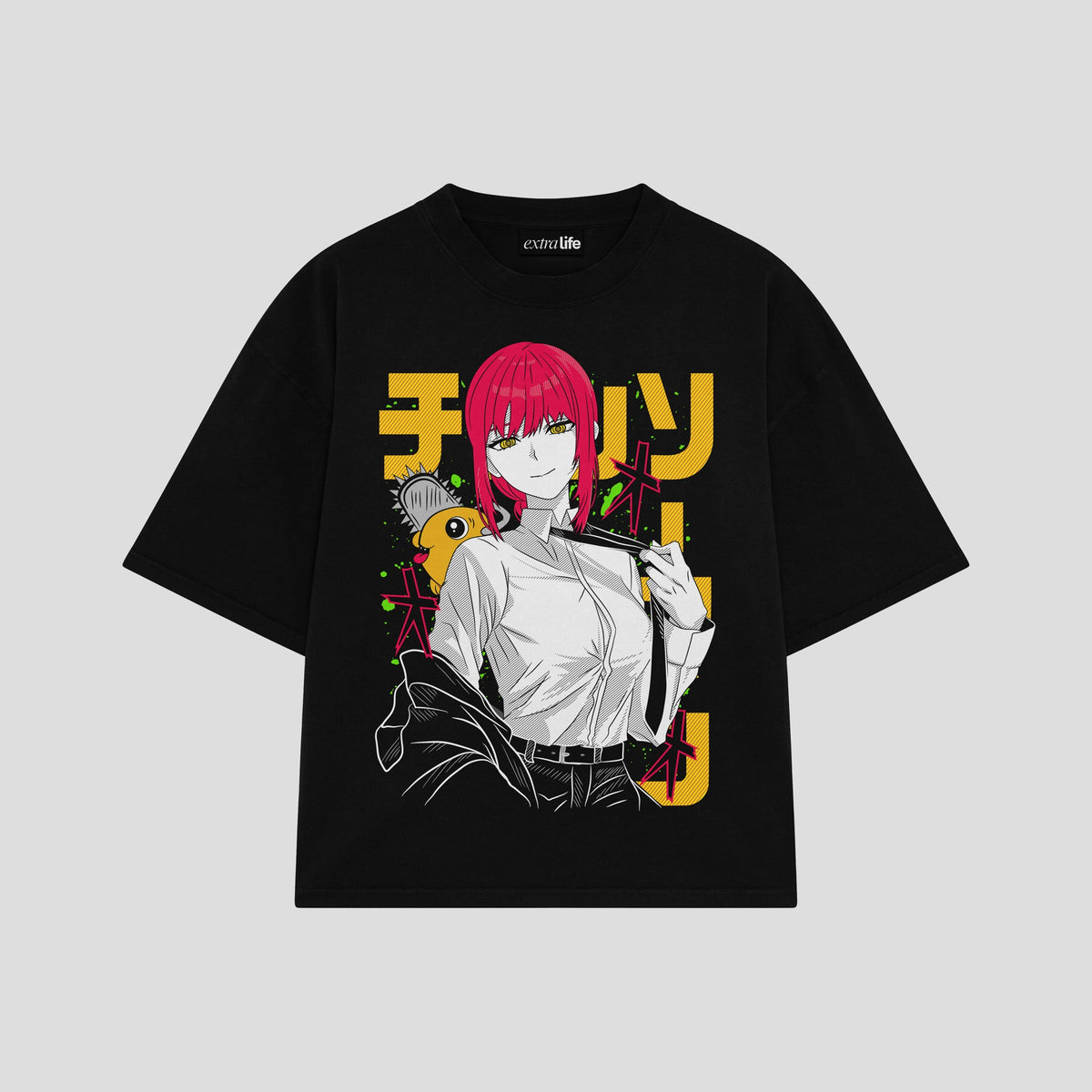 Playera streetwear premium de anime y gaming ExtraLife MX, corte oversized drop shoulder ligero y fresco en color Deep Black y Off-White, moda urbana mexicana de culto.