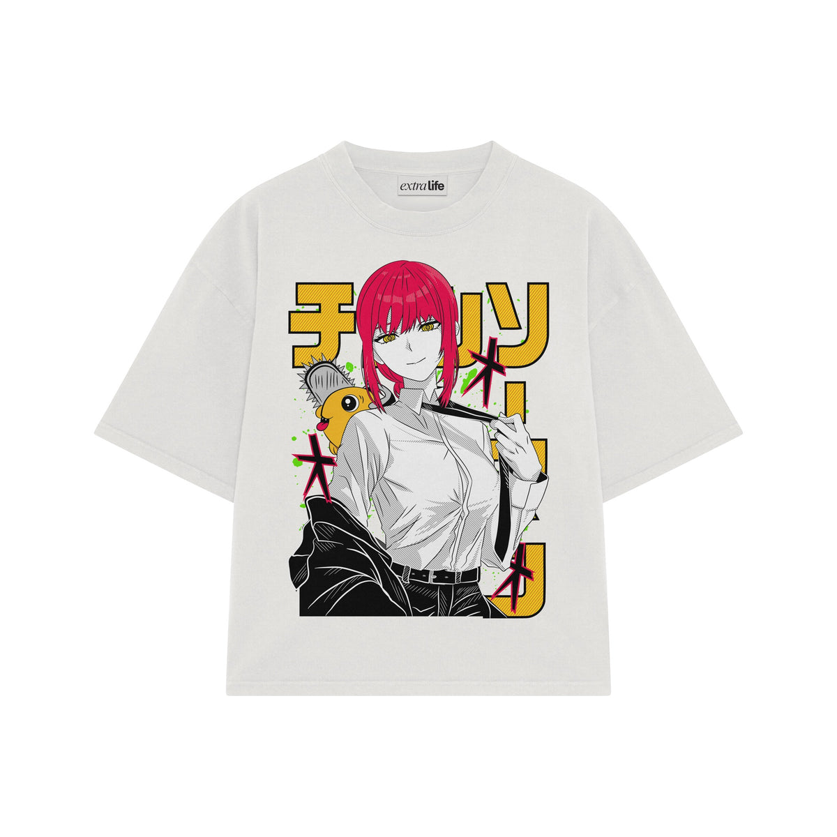 Playera streetwear premium de anime y gaming ExtraLife MX, corte oversized drop shoulder ligero y fresco en color Deep Black y Off-White, moda urbana mexicana de culto.