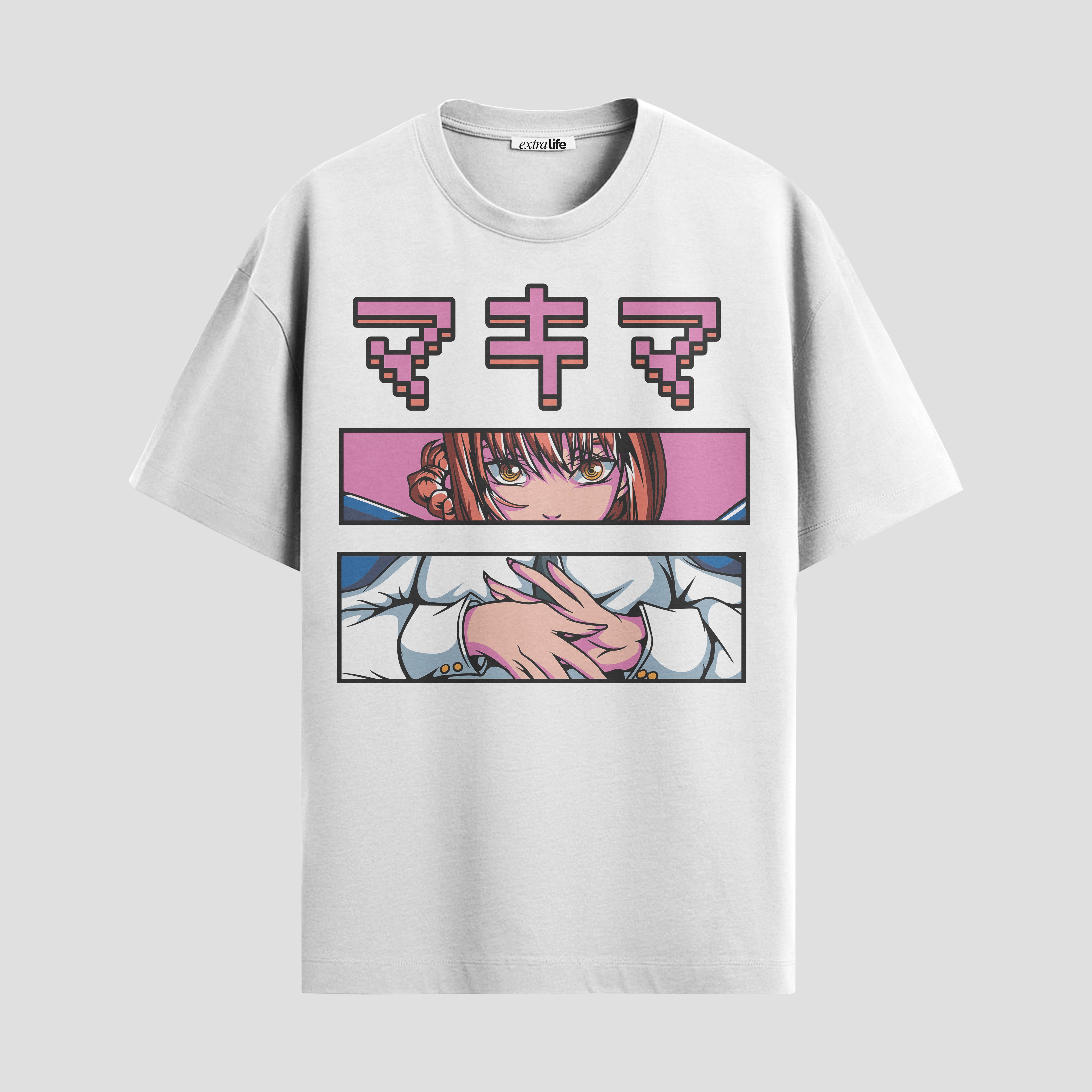 Playera urbana de anime y gaming ExtraLife MX, corte Standard Fit unisex ligero y transpirable en color Deep Black y Pure White, ropa de uso diario para gym y casual.