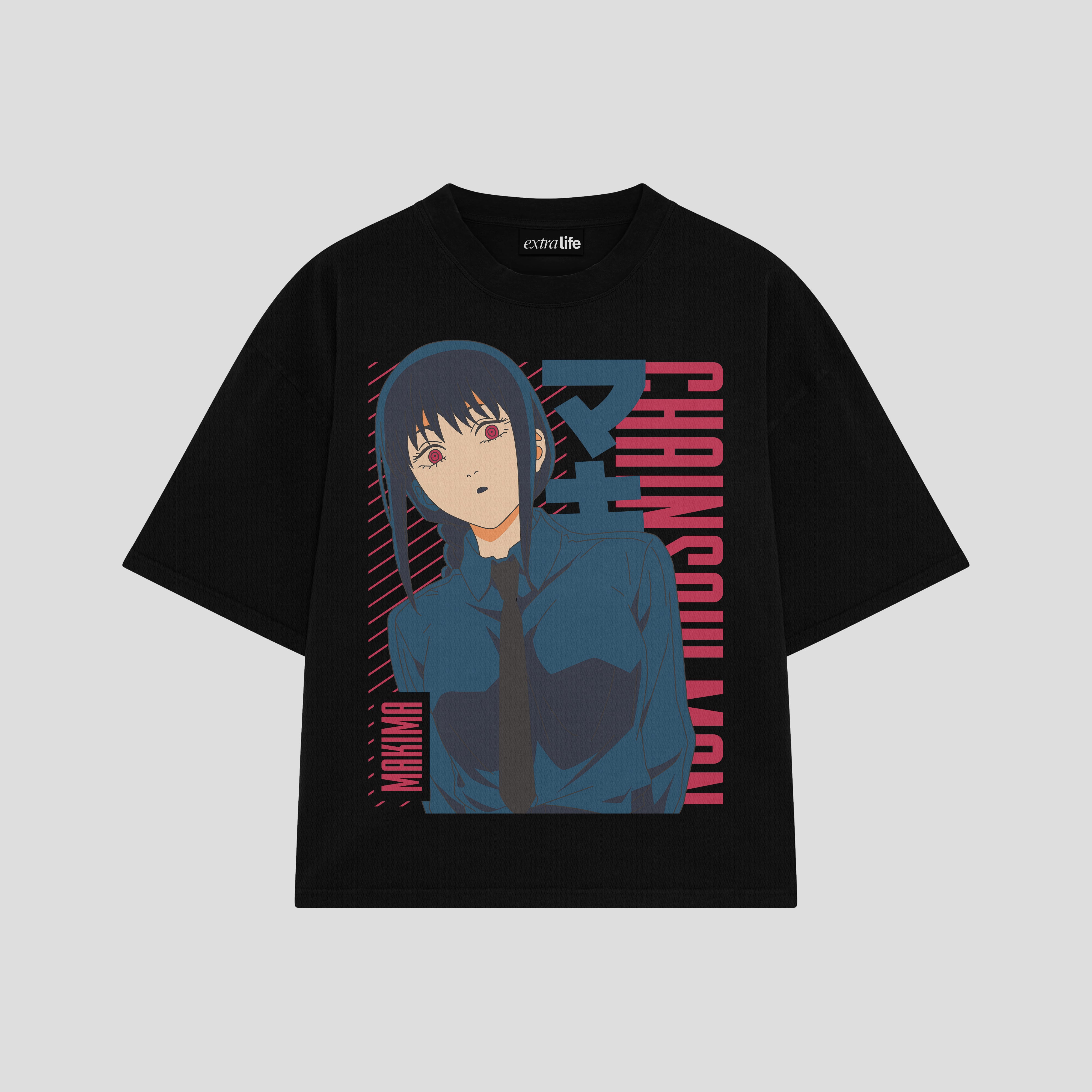 Playera streetwear premium de anime y gaming ExtraLife MX, corte boxy oversized drop shoulder heavyweight en color Deep Black y Off-White, moda urbana mexicana de culto.