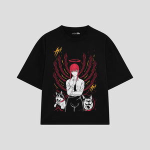 Playera streetwear premium de anime y gaming ExtraLife MX, corte boxy oversized drop shoulder heavyweight en color Deep Black y Off-White, moda urbana mexicana de culto.