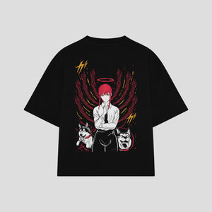 Playera streetwear premium de anime y gaming ExtraLife MX, corte boxy oversized drop shoulder heavyweight en color Deep Black y Off-White, moda urbana mexicana de culto.