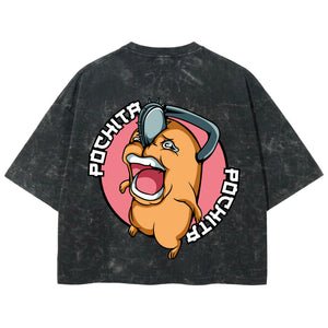 Playera streetwear premium de anime y gaming ExtraLife MX, corte boxy deluxe mineral wash heavyweight en color Acid Wash, moda urbana mexicana de culto.