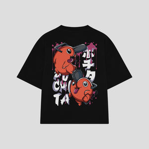 Playera streetwear premium de anime y gaming ExtraLife MX, corte boxy oversized drop shoulder heavyweight en color Deep Black y Off-White, moda urbana mexicana de culto.