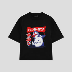 Playera streetwear premium de anime y gaming ExtraLife MX, corte boxy oversized drop shoulder heavyweight en color Deep Black y Off-White, moda urbana mexicana de culto.