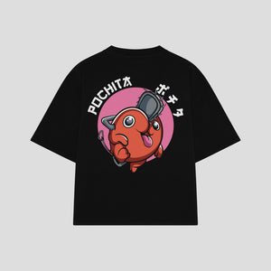Playera streetwear premium de anime y gaming ExtraLife MX, corte boxy oversized drop shoulder heavyweight en color Deep Black y Off-White, moda urbana mexicana de culto.