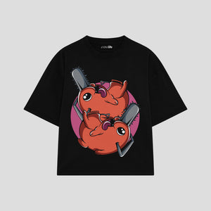 Playera streetwear premium de anime y gaming ExtraLife MX, corte boxy oversized drop shoulder heavyweight en color Deep Black y Off-White, moda urbana mexicana de culto.