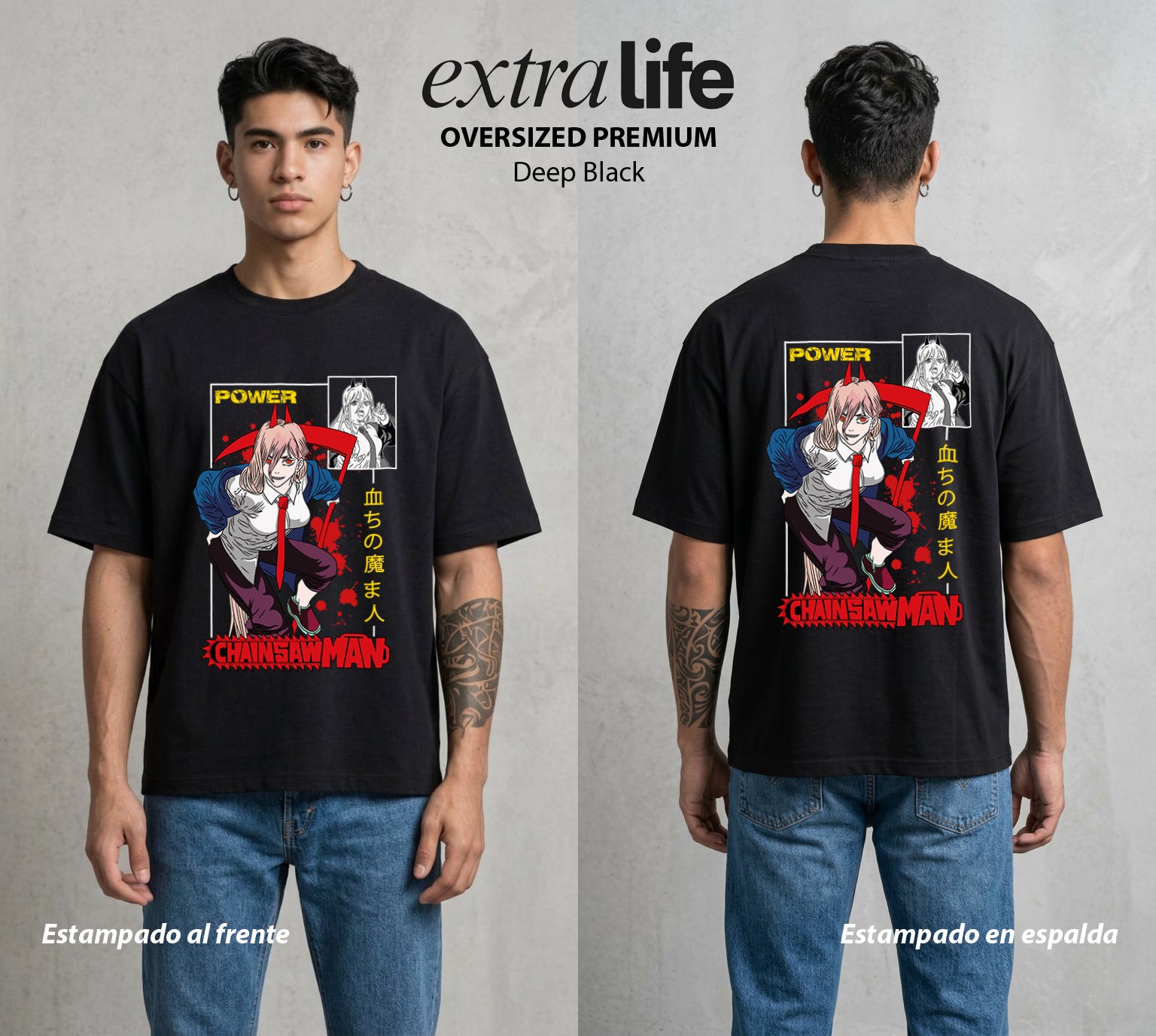 El Contrato Infernal | La Chica de la Sangre #00462 - Playera Oversized Premium | Deep Black - Foto en modelo