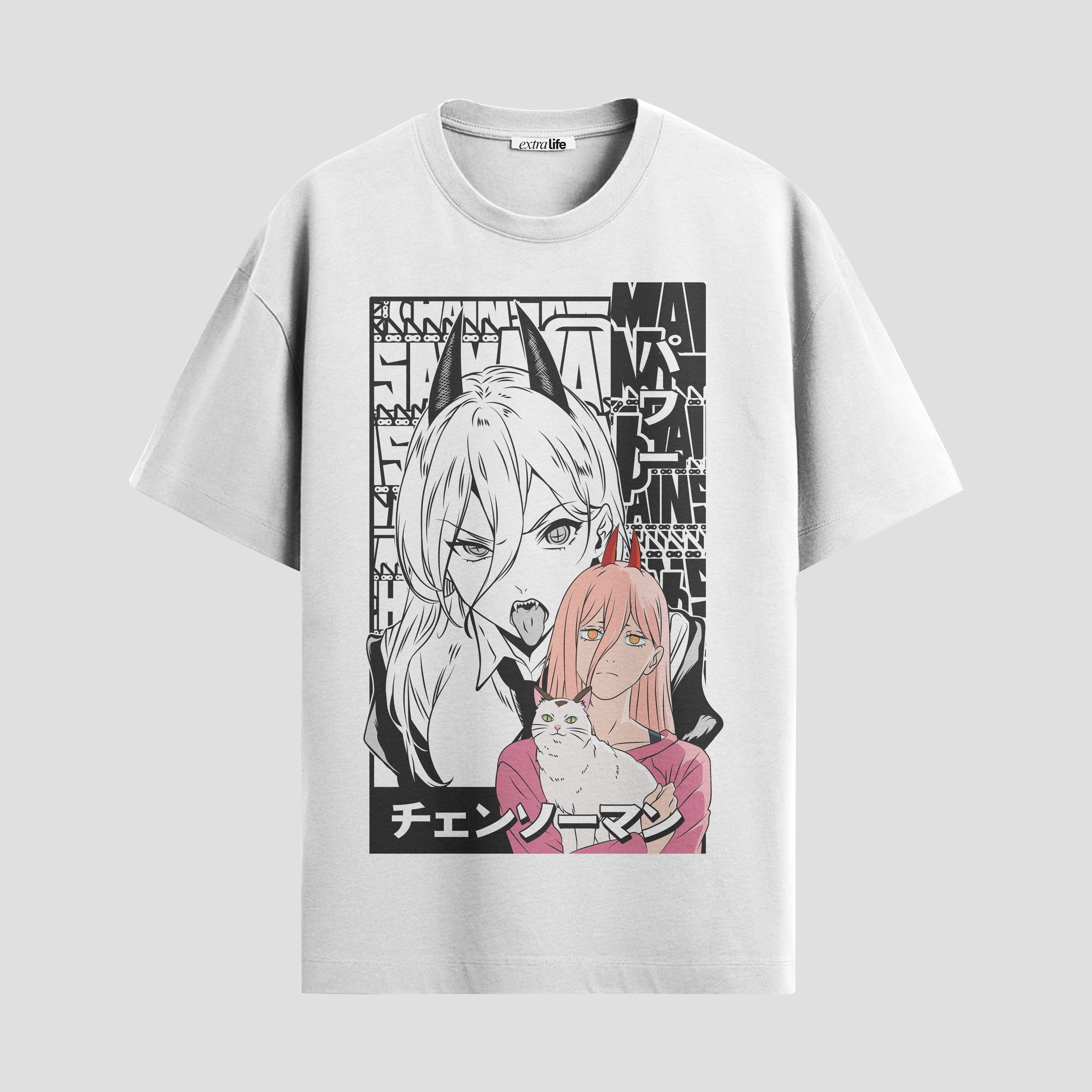 Playera urbana de anime y gaming ExtraLife MX, corte Standard Fit unisex ligero y transpirable en color Deep Black y Pure White, ropa de uso diario para gym y casual.