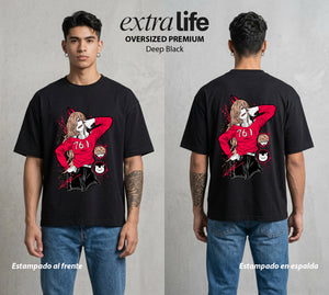 El Contrato Infernal | La Demoniaca Favorita #00467 - Playera Oversized Premium | Deep Black - Foto en modelo
