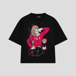 Playera streetwear premium de anime y gaming ExtraLife MX, corte boxy oversized drop shoulder heavyweight en color Deep Black y Off-White, moda urbana mexicana de culto.