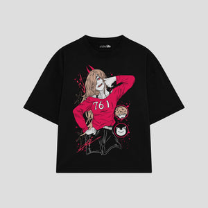 Playera streetwear premium de anime y gaming ExtraLife MX, corte boxy oversized drop shoulder heavyweight en color Deep Black y Off-White, moda urbana mexicana de culto.