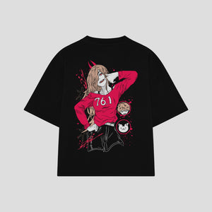 Playera streetwear premium de anime y gaming ExtraLife MX, corte boxy oversized drop shoulder heavyweight en color Deep Black y Off-White, moda urbana mexicana de culto.