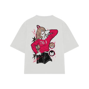 Playera streetwear premium de anime y gaming ExtraLife MX, corte oversized drop shoulder ligero y fresco en color Deep Black y Off-White, moda urbana mexicana de culto.