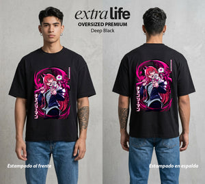 El Contrato Infernal | La Chica de la Sangre #00468 - Playera Oversized Premium | Deep Black - Foto en modelo