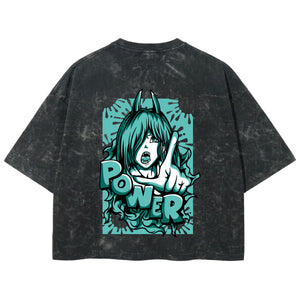 Playera streetwear premium de anime y gaming ExtraLife MX, corte boxy deluxe mineral wash heavyweight en color Acid Wash, moda urbana mexicana de culto.