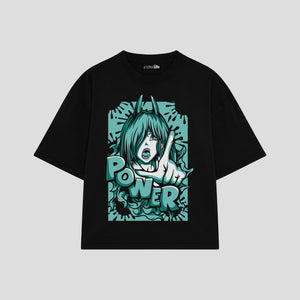 Playera streetwear premium de anime y gaming ExtraLife MX, corte boxy oversized drop shoulder heavyweight en color Deep Black y Off-White, moda urbana mexicana de culto.