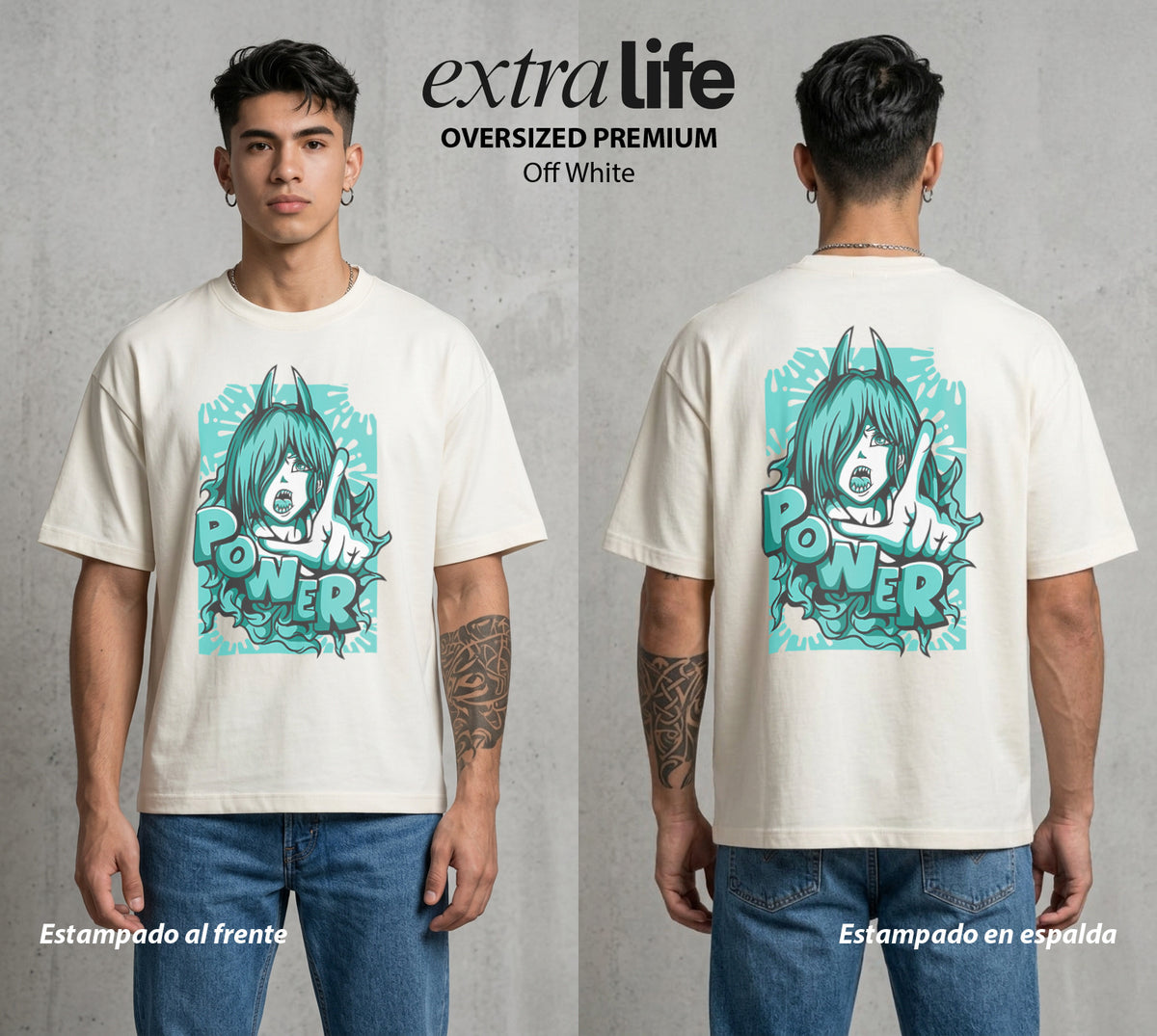 El Contrato Infernal | El Caos de Sangre #00471 - Playera Oversized Premium | Off White - Foto en modelo