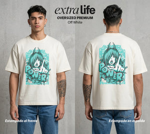 El Contrato Infernal | El Caos de Sangre #00471 - Playera Oversized Premium | Off White - Foto en modelo