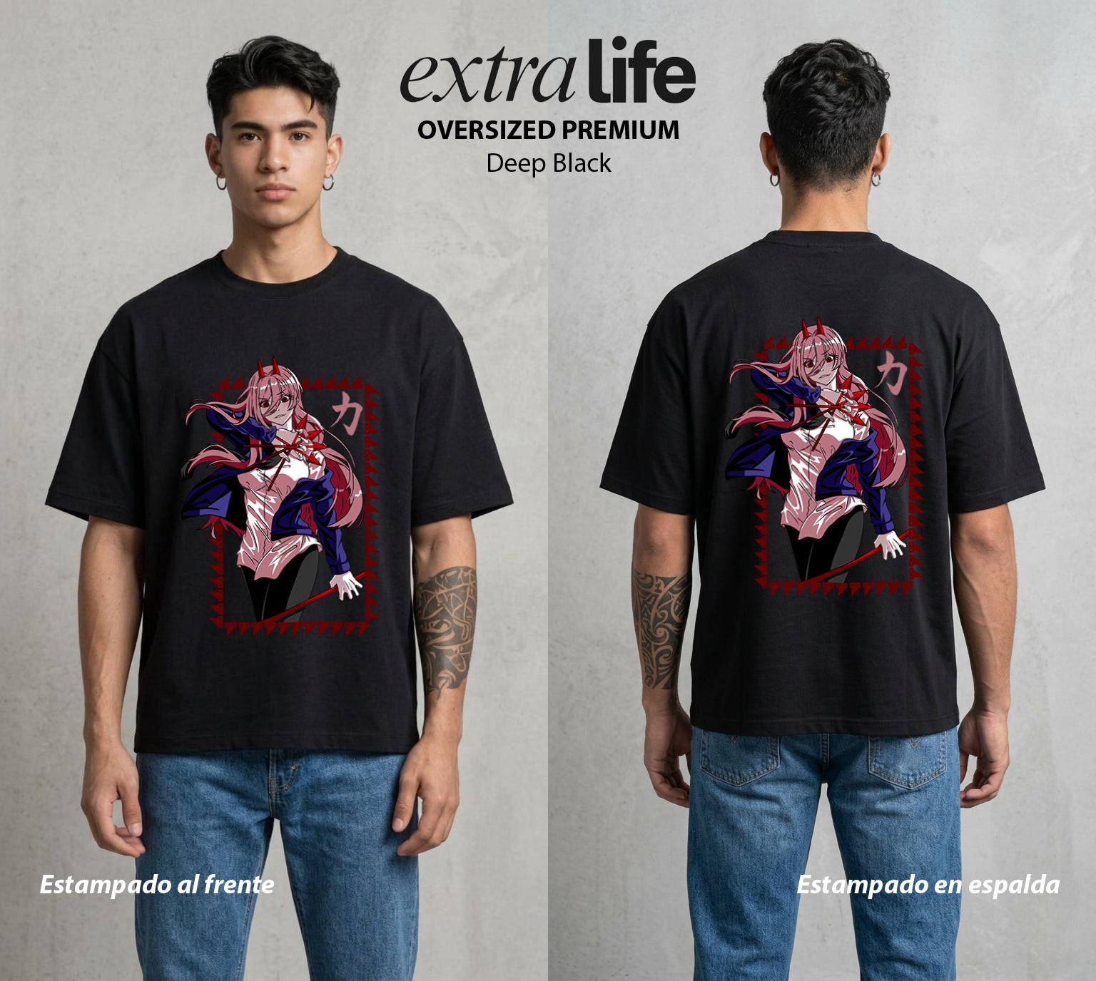 El Contrato Infernal | La Demoníaca del Equipo #00476 - Playera Oversized Premium | Deep Black - Foto en modelo