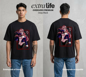 El Contrato Infernal | La Demoníaca del Equipo #00476 - Playera Oversized Premium | Deep Black - Foto en modelo