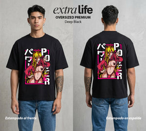 El Contrato Infernal | La Sangre del Diablo del Corazon #00478 - Playera Oversized Premium | Deep Black - Foto en modelo